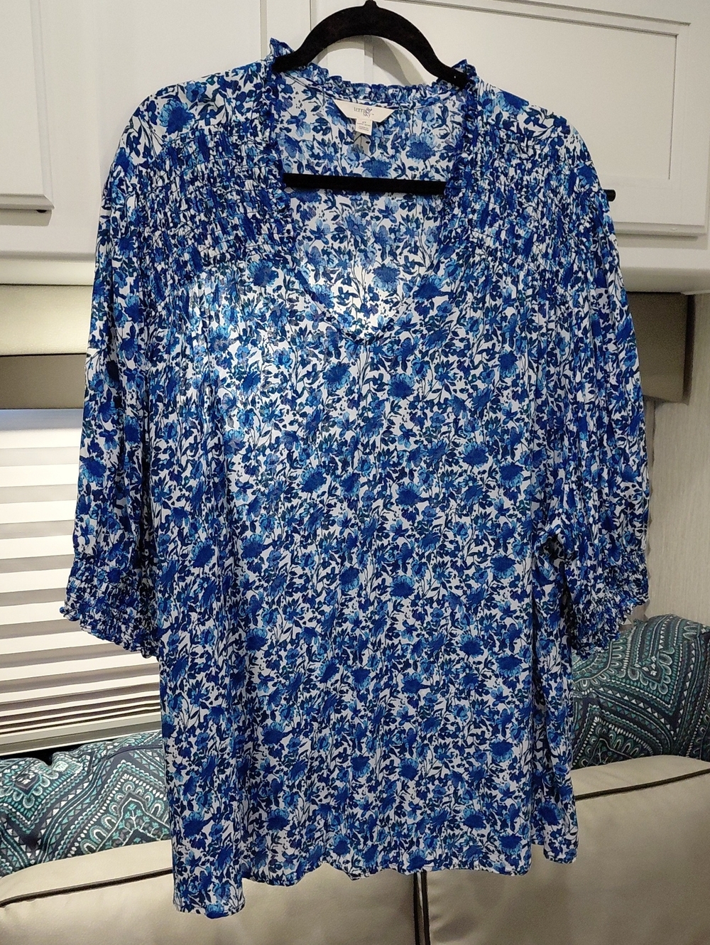 Terra & Sky Blue Floral V-Neck  Blouse